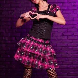 Skelanimals Plaid Corset Top‎ Hot Topic